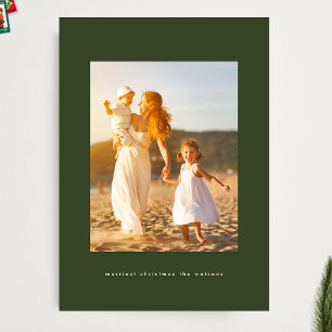 Green Simple Modern Minimalist Christmas One Photo Holiday Card