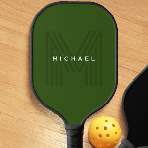 Green Simple Modern Name Monogram Pickleball Paddle