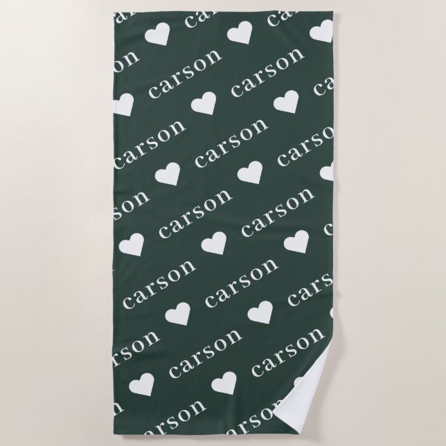 Green Simple Personalized Repeating Name Beach Towel (Front)