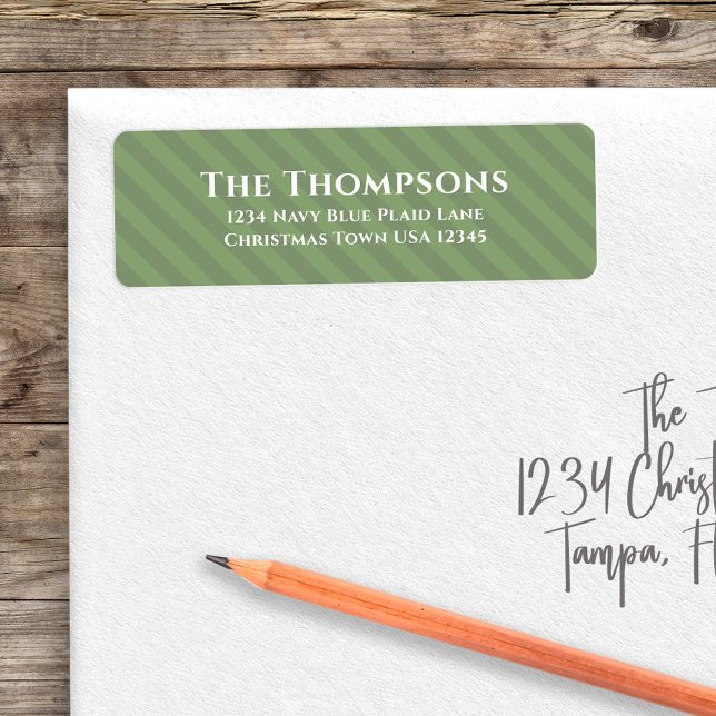 Green Simple Return Adresse Holiday (Simple cute green striped pattern with white text return address label. )