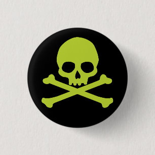 Green Simple Skull and Crossbones 1 Inch Round Button