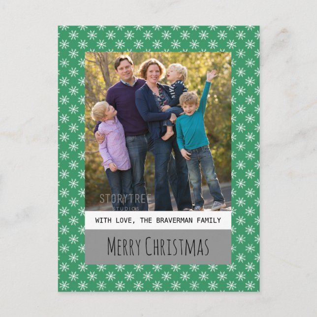 Green Simple Snowflake Holiday Photo Postcard (Front)