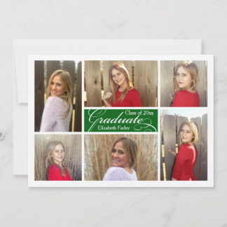 Green Six Photo Collage Custom Graduation Invitation