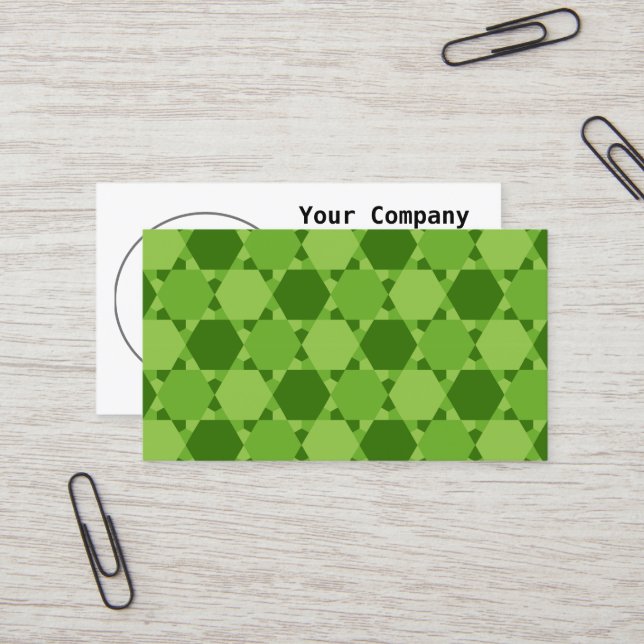 Green Six Pointed Star Optical Illusion Pattern Business Card (Front/Back In Situ)