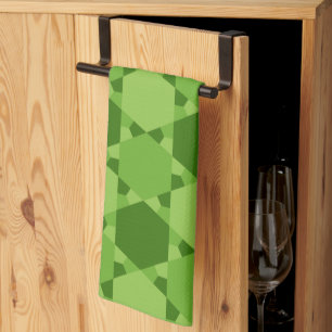 Green Six Pointed Star Optical Illusion Pattern Kitchen Towel