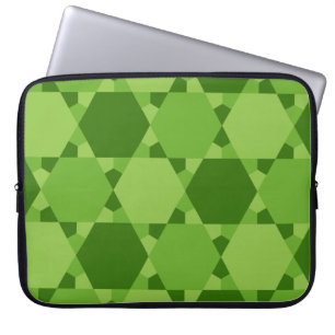 Green Six Pointed Star Optical Illusion Pattern Laptop Sleeve