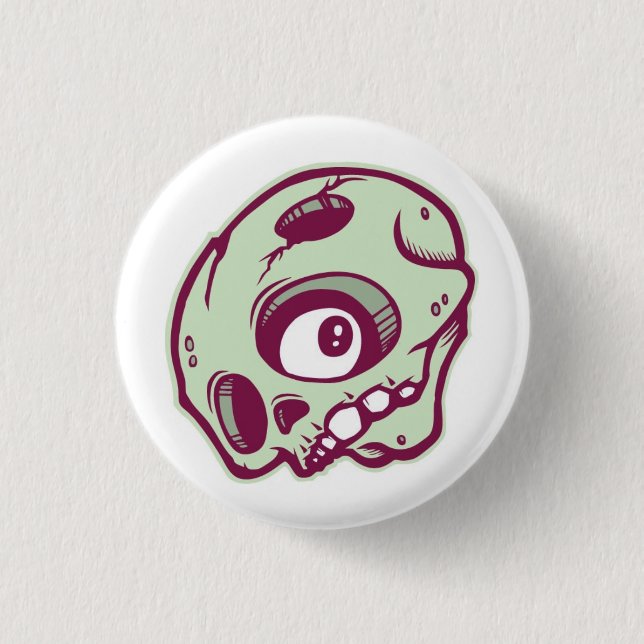 Green Skull 1 Inch Round Button (Front)