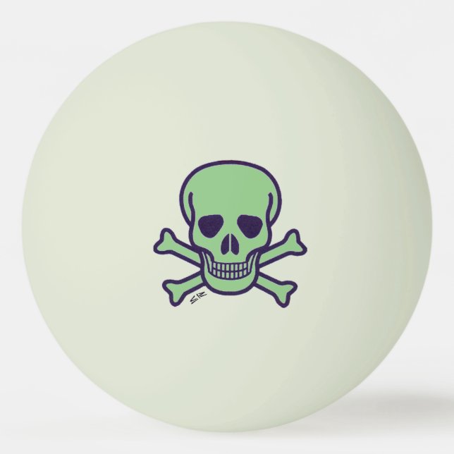 Green Skull 1 star green glow ping pong ball (Front)