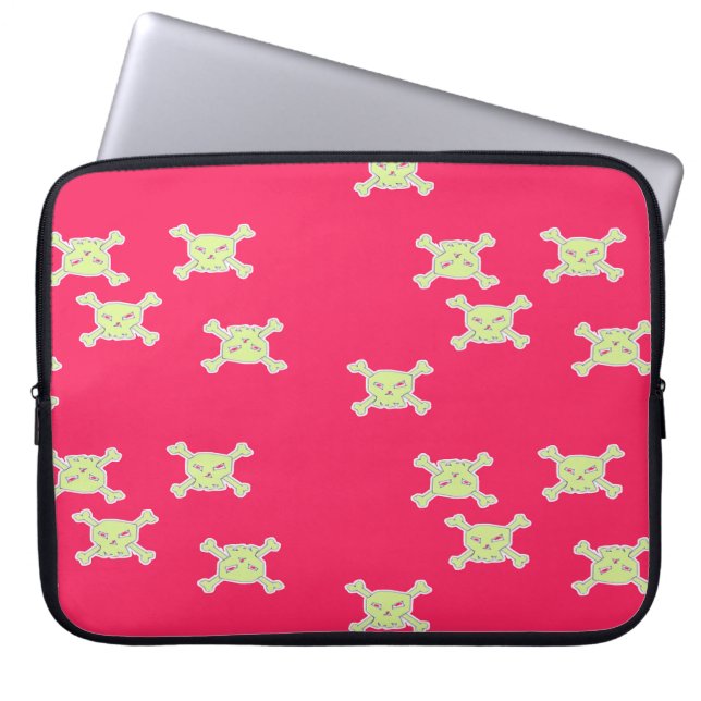 green skull and bones laptop sleeve (Front)