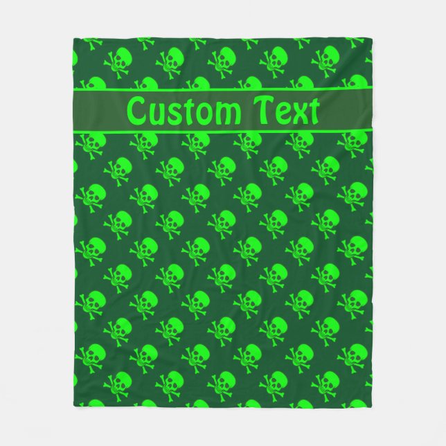 Green Skull and Crossbones Blanket w Custom Text (Front)