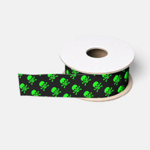 Green Skull and Crossbones Pattern Grosgrain Ribbon