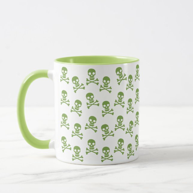 Green Skull And Crossbones Pattern Mug (Left)