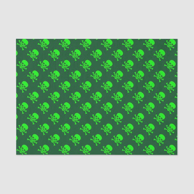 Green Skull and Crossbones Pattern Tissue Paper (Front)