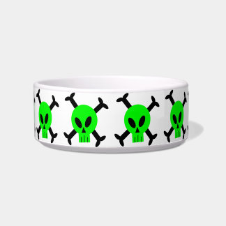 Green Skull And Crossbones Pet Bowl