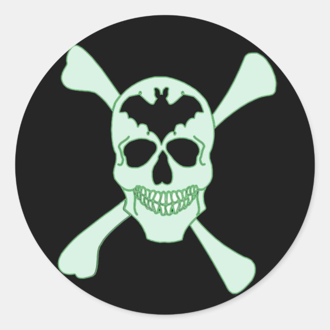 Green Skull And Crossbones Stickers (Front)