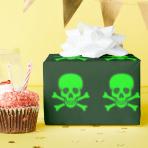 Green Skull and Crossbones Wrapping Paper