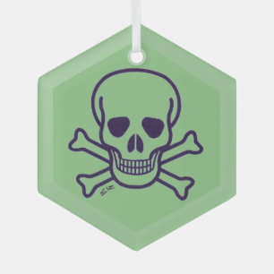Green Skull black glass hexagon ornament