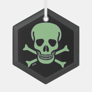 Green Skull black glass hexagon ornament