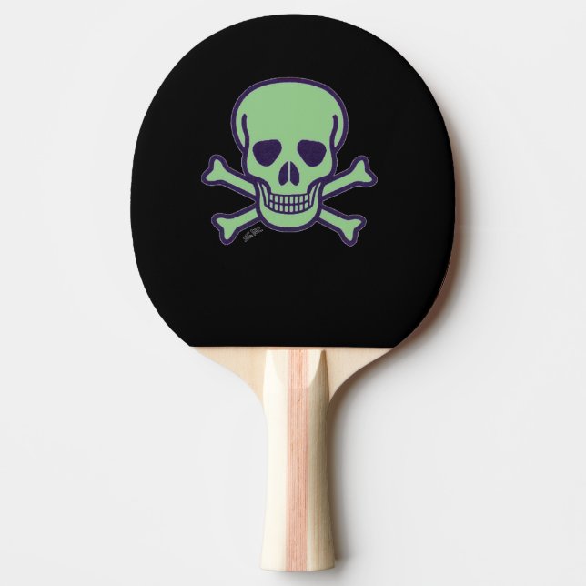 Green Skull black ping pong paddle (Front)