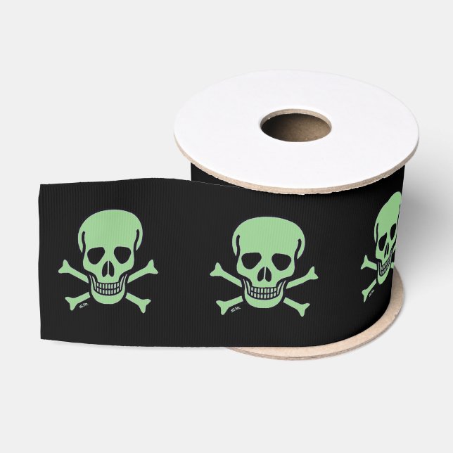 Green Skull black ribbon spool Grosgrain Ribbon (Spool)