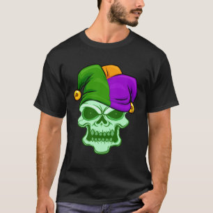 Green Skull Face Mardi Gras Jester Hat Louisiana C T-Shirt
