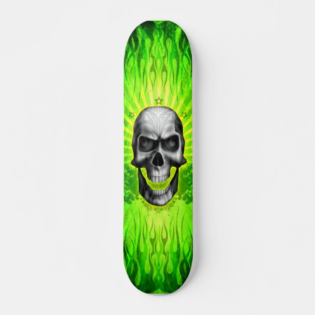 Green Skull Flames Skateboard (Front)