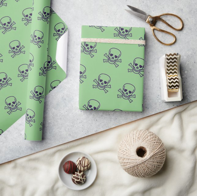 Green Skull green glossy wrapping paper (Crafts)
