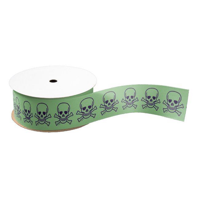 Green Skull green ribbon spool Grosgrain Ribbon (Spool)