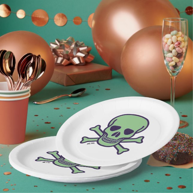 Green Skull large paper plates (Multi)