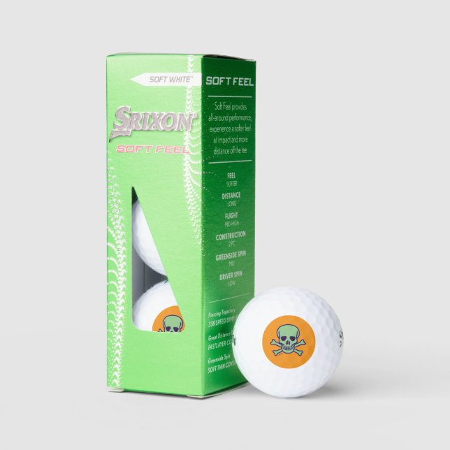 Green Skull orange Srixon Soft Feel golf balls 3pk (Packaging)