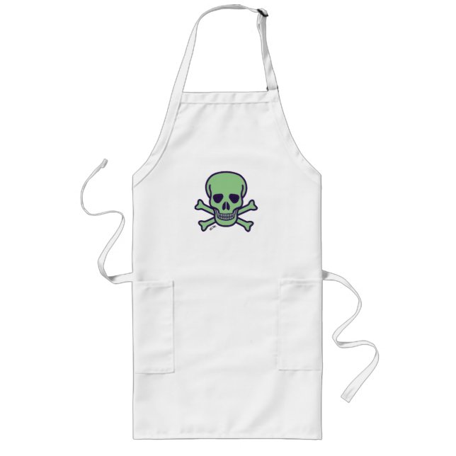 Green Skull white long chef apron (Front)