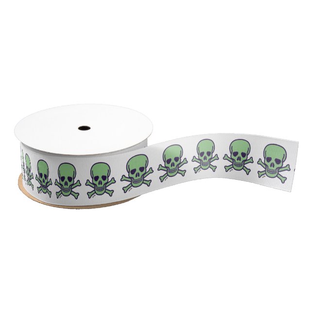 Green Skull white ribbon spool Grosgrain Ribbon (Spool)