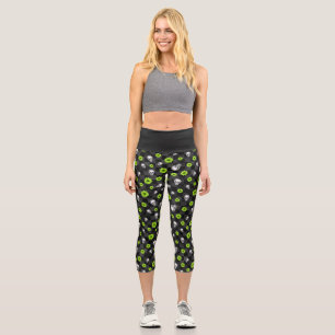 Green Skulls and Sunflower Series Design 10 Capri Leggings