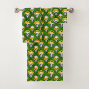 Green Skulls and Sunflower Series Design 14 Bath Towel Set