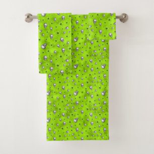 Green Skulls and Sunflower Series Design 1 Bath Towel Set