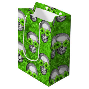 Green Skulls and Sunflower Series Design 3 Medium Gift Bag
