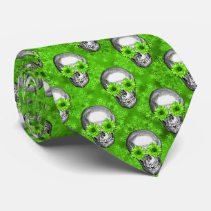 Green Skulls and Sunflower Series Design 3 Tie
