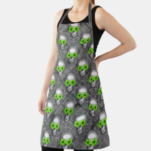 Green Skulls and Sunflower Series Design 5   Apron