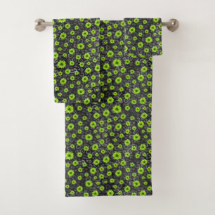Green Skulls and Sunflower Series Design 7 Bath Towel Set