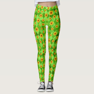 Green Skulls and Sunflower Series Design 8  Leggings