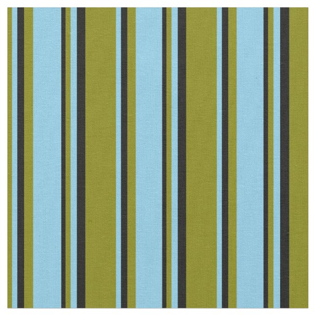 Green, Sky Blue & Black Coloured Lines Pattern Fabric (Close Up)