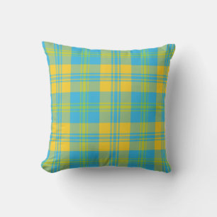 Green, Sky Blue, Yellow Plaid Pattern Throw Pillow