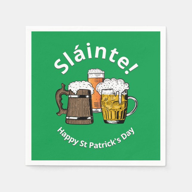 Green Sláinte Beer St Patricks Day Paper Napkin (Front)
