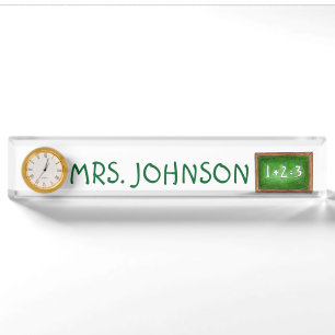 Green Slate Chalkboard School Math Teacher Nameplate
