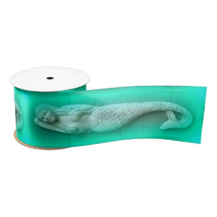 green sleeping mermaids satin ribbon