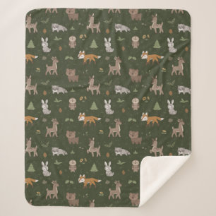 Green Sleepy Little Woodland Critters Sherpa Blanket