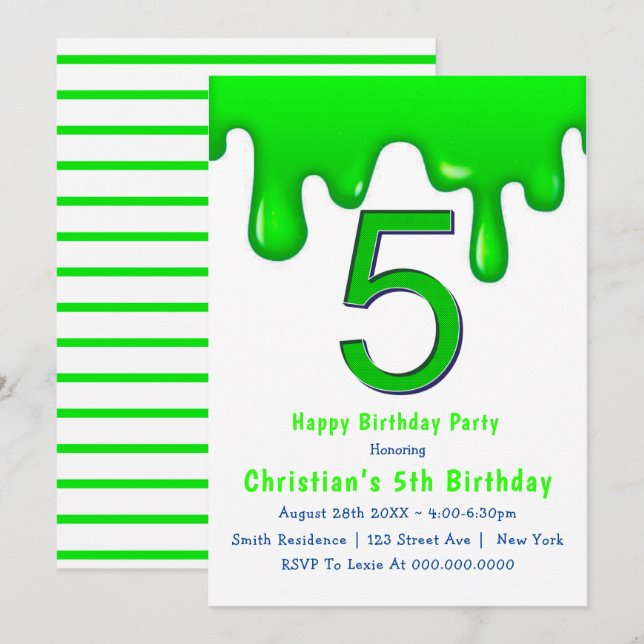 Green Slime 5e anniversaire Invitations (Devant / Derrière)