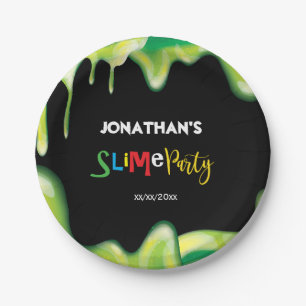 Green slime boys birthday party paper plate