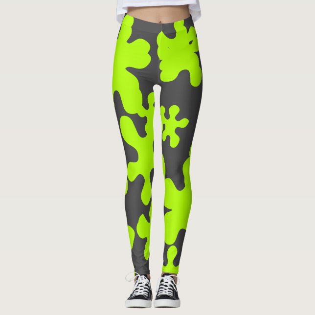 green slime charcoal grey fun leggings (Front)