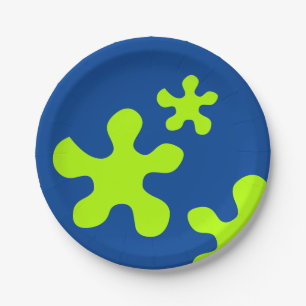 green slime slimy blue party paper plate, plates